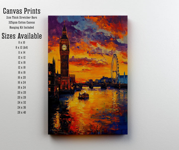 London Skyline Oil Painting Poster England Wall Art City Landmark Print Gift for UK Travel Lovers and Fans of Scenic British Architecture