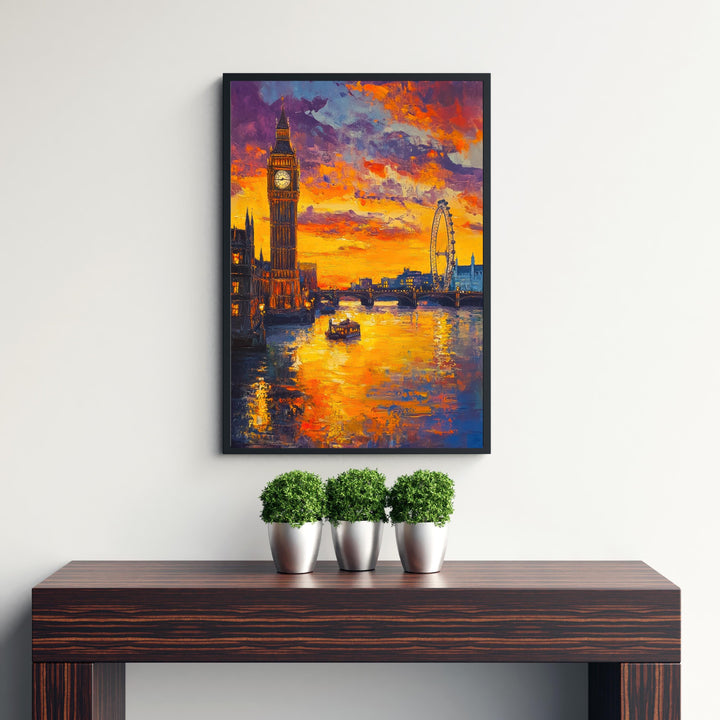 London Skyline Oil Painting Poster England Wall Art City Landmark Print Gift for UK Travel Lovers and Fans of Scenic British Architecture