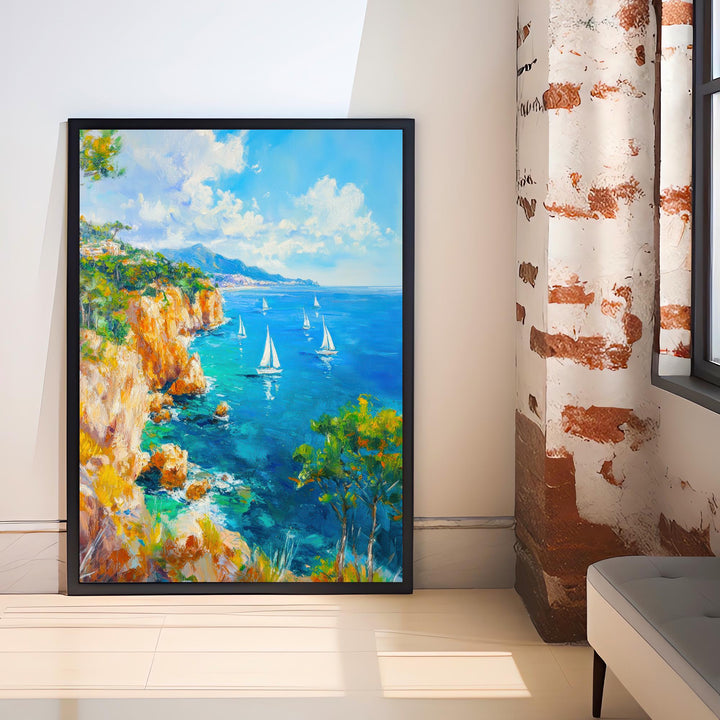 Majorca Oil Painting Poster Spain Wall Art Mediterranean Island Coastal Landscape Print Gift for Europe Travel Lovers and Fans of Scenic