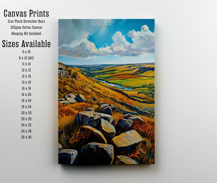 Peak District Oil Painting Poster England Wall Art National Park Countryside Landscape Print Gift for UK Travel Lovers and Fans of Scenic