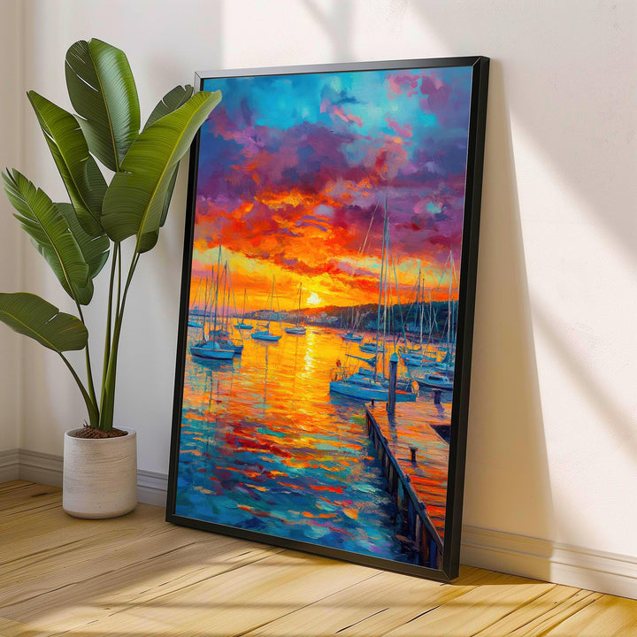 Poole Harbour Oil Painting Poster Dorset England Wall Art Coastal Landscape Print Gift for UK Travel Lovers and Fans of Scenic British