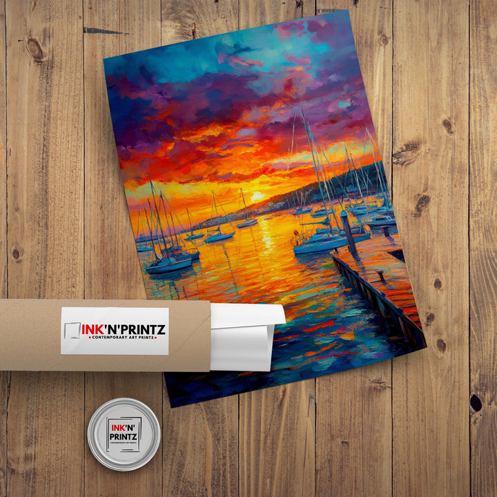 Poole Harbour Oil Painting Poster Dorset England Wall Art Coastal Landscape Print Gift for UK Travel Lovers and Fans of Scenic British