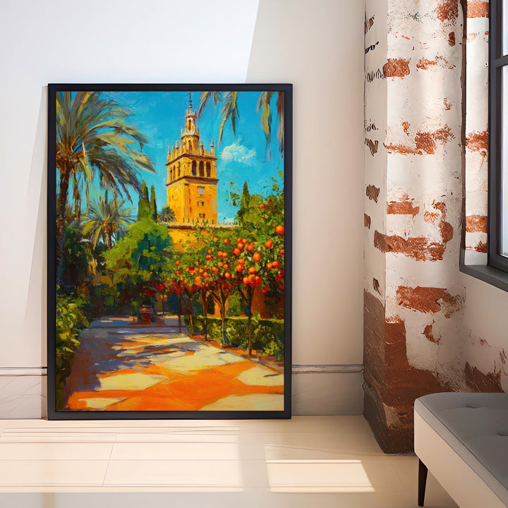 Seville Spain Oil Painting Poster Andalusia Wall Art Historic City Landscape Print Gift for Europe Travel Lovers and Fans of Scenic Spanish