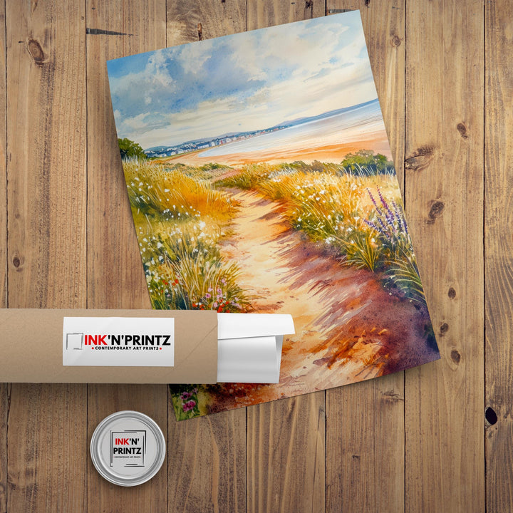 West Kirby Watercolor Painting Poster Wirral England Wall Art Coastal Landscape Print Gift for UK Travel Lovers