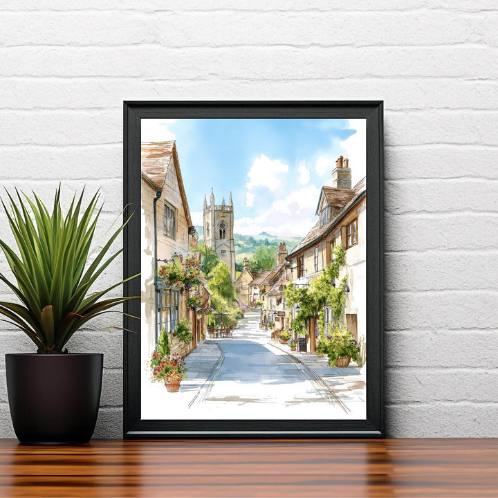 Winchcombe in Cotswolds Watercolour Painting Poster England Wall Art Countryside Village Print Gift for UK Travel Lovers