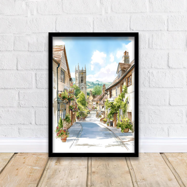 Winchcombe in Cotswolds Watercolour Painting Poster England Wall Art Countryside Village Print Gift for UK Travel Lovers