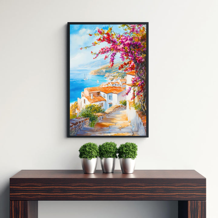 Crete Greece Watercolor Painting Mediterranean Island Wall Art Coastal Landscape Print Decor Gift for Europe Lovers and Greek Travel