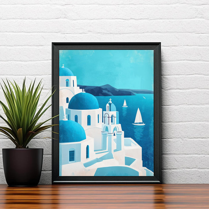Santorini Minimalist Travel Poster Print Greece Wall Art Mediterranean Island Landscape Gift for Europe Lovers and Fans of Scenic Greek