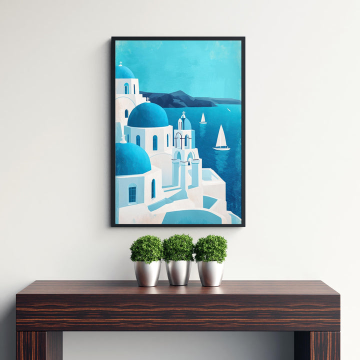 Santorini Minimalist Travel Poster Print Greece Wall Art Mediterranean Island Landscape Gift for Europe Lovers and Fans of Scenic Greek