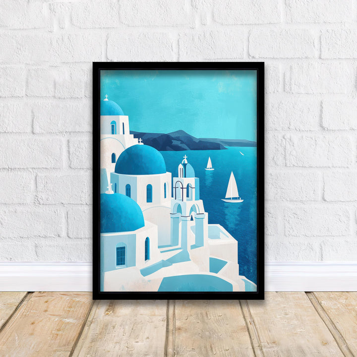 Santorini Minimalist Travel Poster Print Greece Wall Art Mediterranean Island Landscape Gift for Europe Lovers and Fans of Scenic Greek