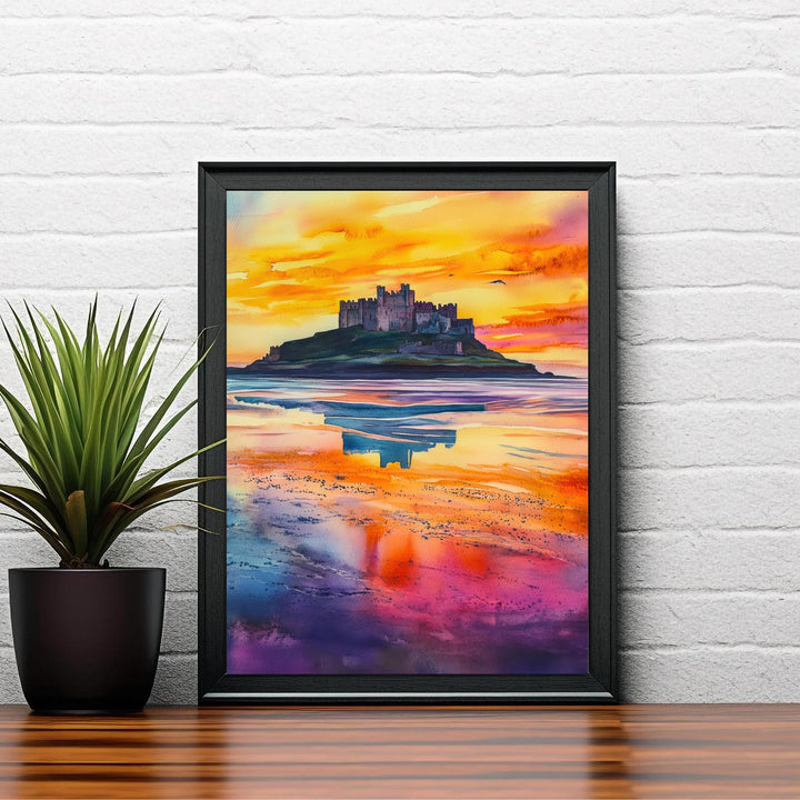 Bamburgh Castle Travel Poster Print Northumberland England Wall Art Coastal Landmark Decor Gift for UK History Lovers and Scenic Landscape