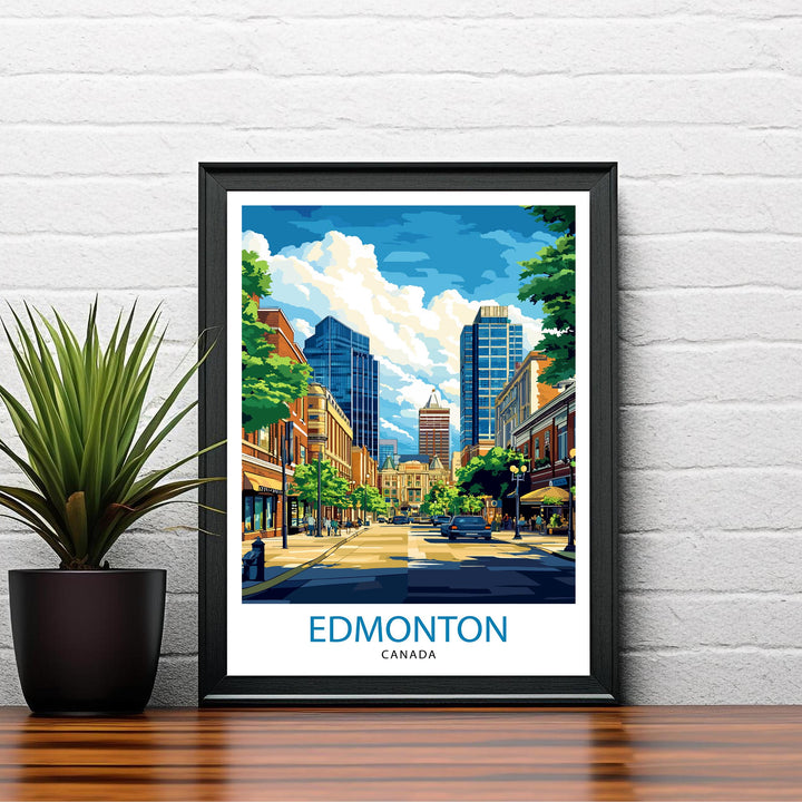 Edmonton Canada Travel Poster Print Alberta Wall Art City Skyline Landscape Gift for North America Lovers and Fans of Scenic Canadian