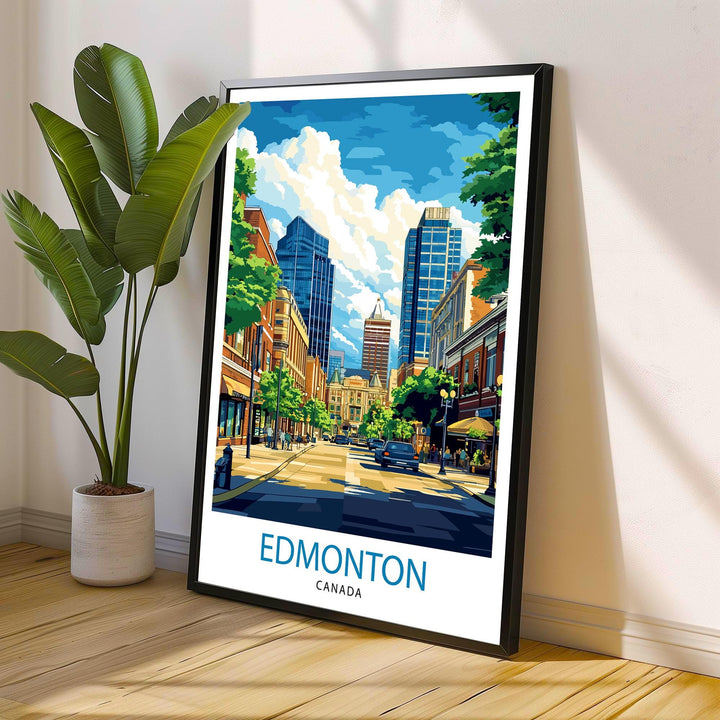 Edmonton Canada Travel Poster Print Alberta Wall Art City Skyline Landscape Gift for North America Lovers and Fans of Scenic Canadian