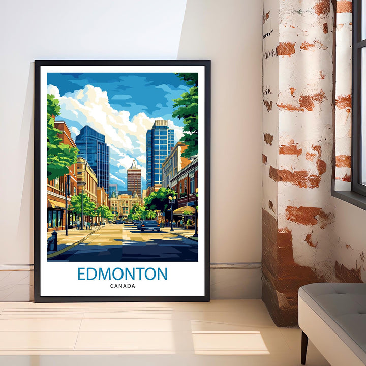 Edmonton Canada Travel Poster Print Alberta Wall Art City Skyline Landscape Gift for North America Lovers and Fans of Scenic Canadian