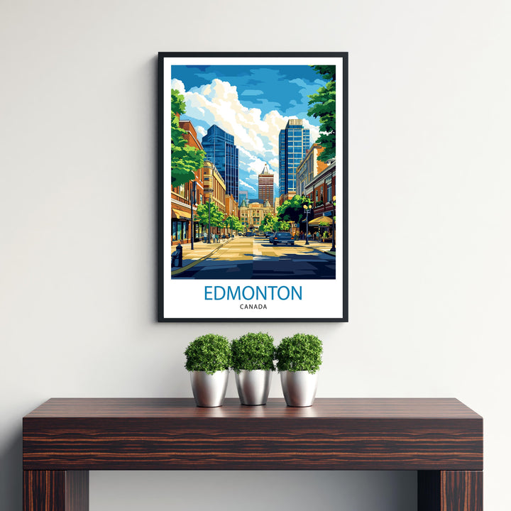 Edmonton Canada Travel Poster Print Alberta Wall Art City Skyline Landscape Gift for North America Lovers and Fans of Scenic Canadian