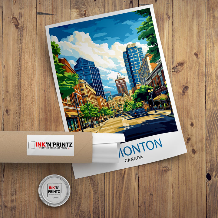 Edmonton Canada Travel Poster Print Alberta Wall Art City Skyline Landscape Gift for North America Lovers and Fans of Scenic Canadian