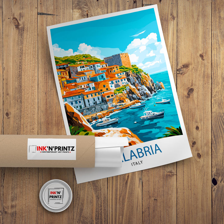 Calabria Italy Travel Poster Print Mediterranean Coastal Wall Art Landscape Gift for Europe Lovers and Fans of Scenic Southern Italian