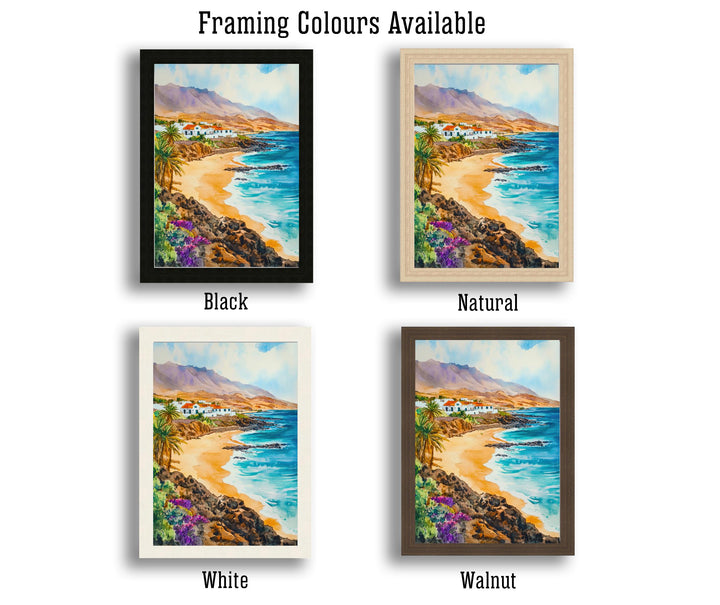 Fuerteventura Watercolour Painting Poster Canary Islands Spain Wall Art Coastal Landscape Print Gift for Europe Lovers and Fans of Scenic