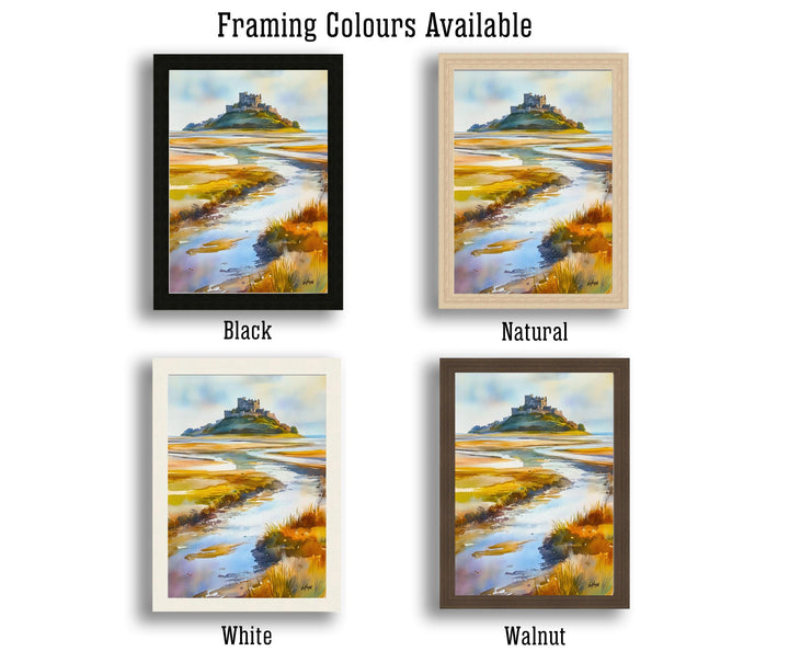 Holy Island Northumberland Watercolour Painting Poster England Wall Art Coastal Landscape Print Gift for UK Travel Lovers and Fans of Scenic