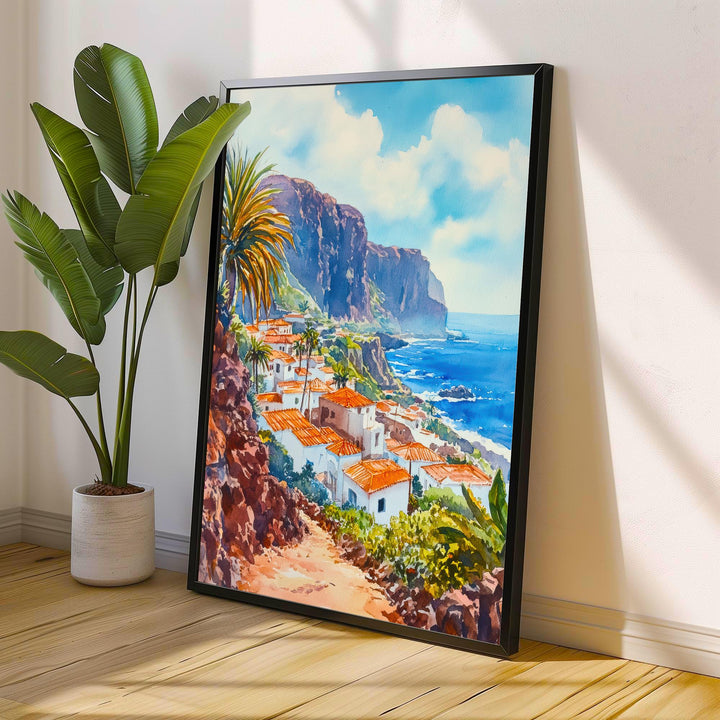 Las Palmas Watercolor Painting Poster Gran Canaria Spain Wall Art Coastal City Landscape Print Gift for Europe Lovers and Fans of Scenic