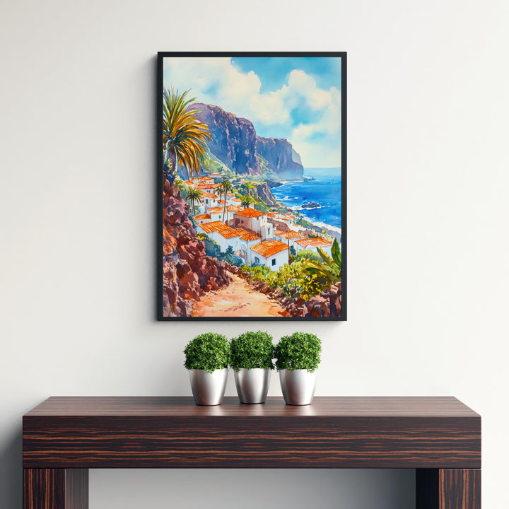 Las Palmas Watercolor Painting Poster Gran Canaria Spain Wall Art Coastal City Landscape Print Gift for Europe Lovers and Fans of Scenic