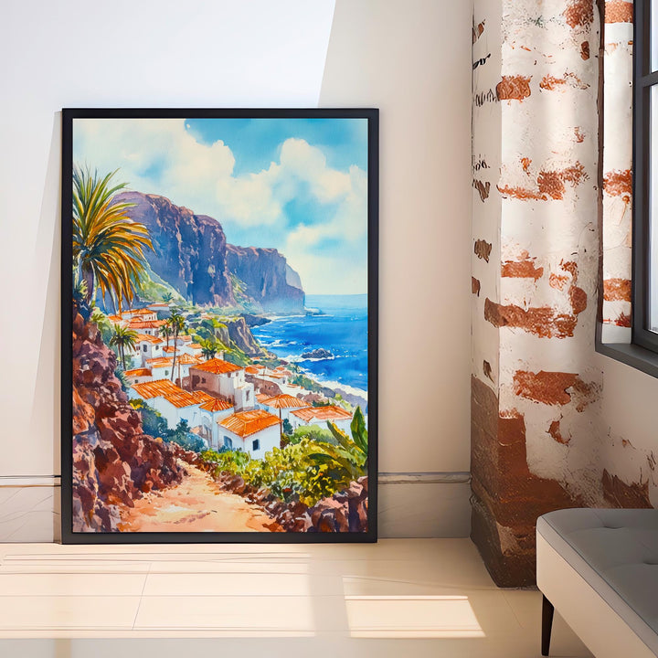 Las Palmas Watercolor Painting Poster Gran Canaria Spain Wall Art Coastal City Landscape Print Gift for Europe Lovers and Fans of Scenic