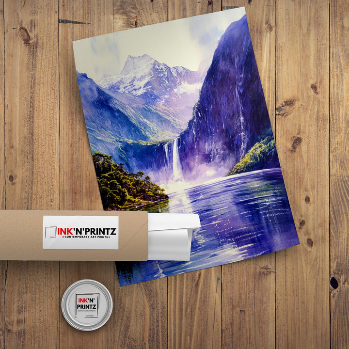 Milford Sound New Zealand Travel Poster Print Wall Art Fiordland Landscape Gift for Oceania Lovers and Fans of Scenic Coastal Mountain
