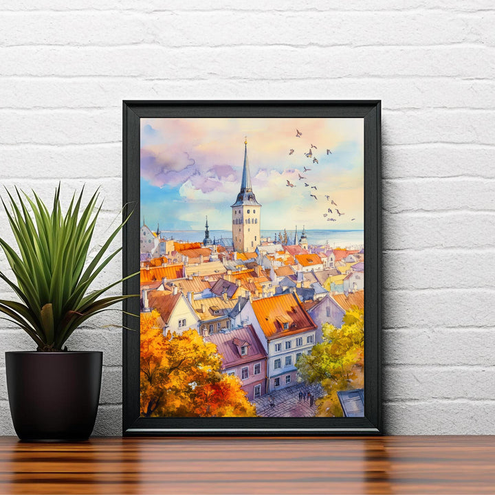 Tallinn Estonia Watercolor Painting Poster Wall Art Historic City Landscape Print Gift for Europe Travel Lovers and Fans of Scenic Baltic