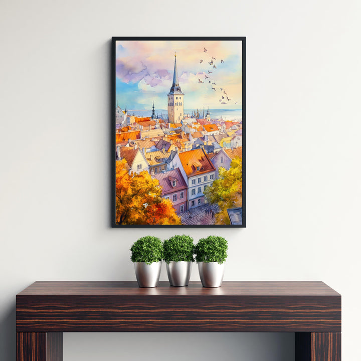 Tallinn Estonia Watercolor Painting Poster Wall Art Historic City Landscape Print Gift for Europe Travel Lovers and Fans of Scenic Baltic