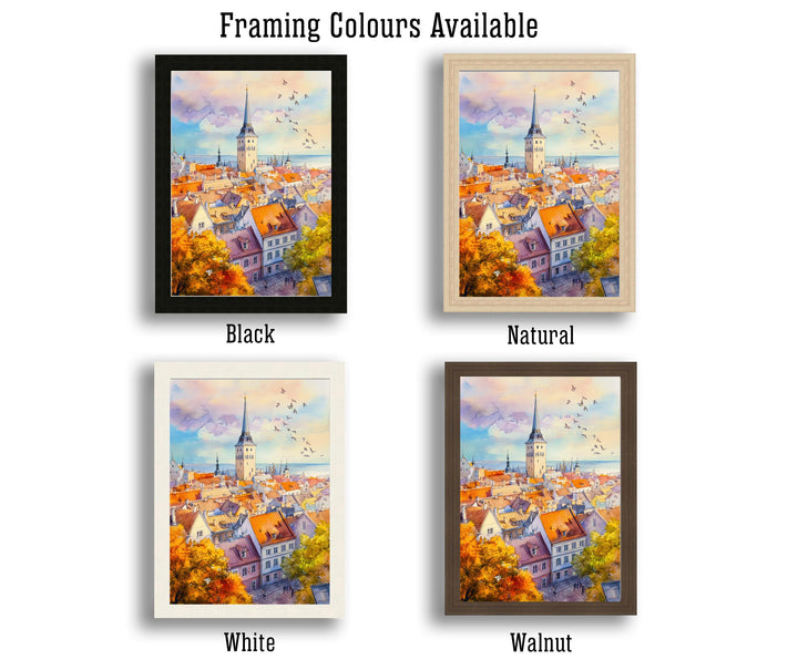 Tallinn Estonia Watercolor Painting Poster Wall Art Historic City Landscape Print Gift for Europe Travel Lovers and Fans of Scenic Baltic