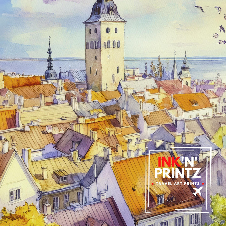 Tallinn Estonia Watercolor Painting Poster Wall Art Historic City Landscape Print Gift for Europe Travel Lovers and Fans of Scenic Baltic