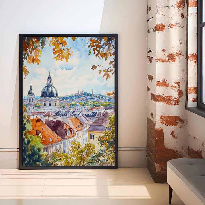 Vienna Watercolor Painting Poster Austria Wall Art Historic City Landscape Print Gift for Europe Travel Lovers and Fans of Scenic Austrian
