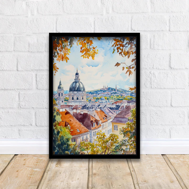 Vienna Watercolor Painting Poster Austria Wall Art Historic City Landscape Print Gift for Europe Travel Lovers and Fans of Scenic Austrian