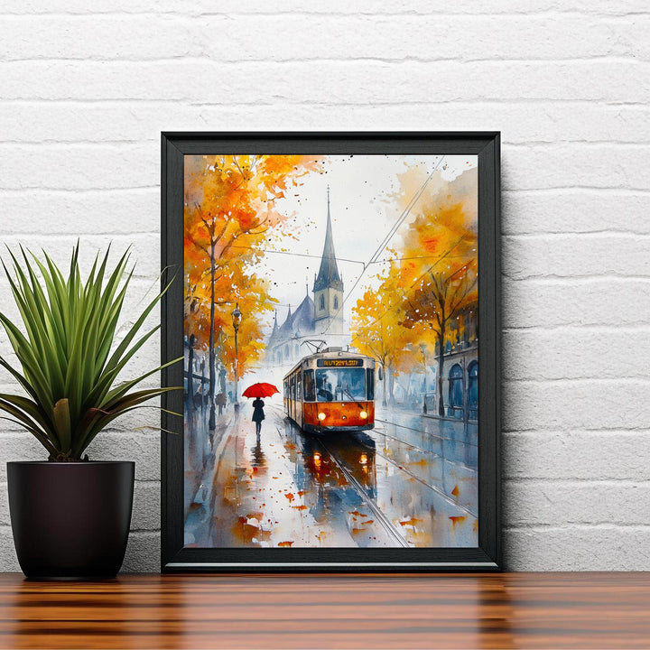 Zurich Watercolour Painting Poster Switzerland Wall Art Historic City Landscape Print Gift for Europe Travel Lovers and Fans