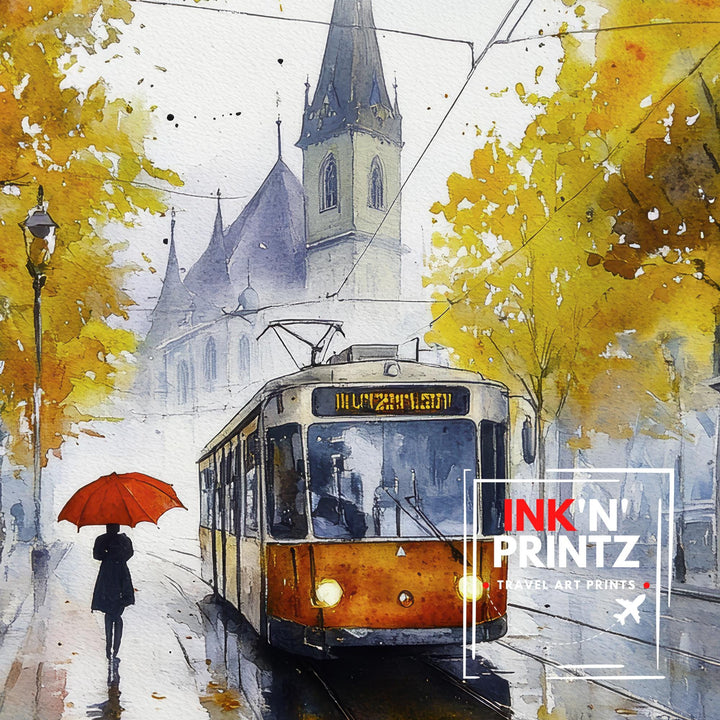 Zurich Watercolour Painting Poster Switzerland Wall Art Historic City Landscape Print Gift for Europe Travel Lovers and Fans