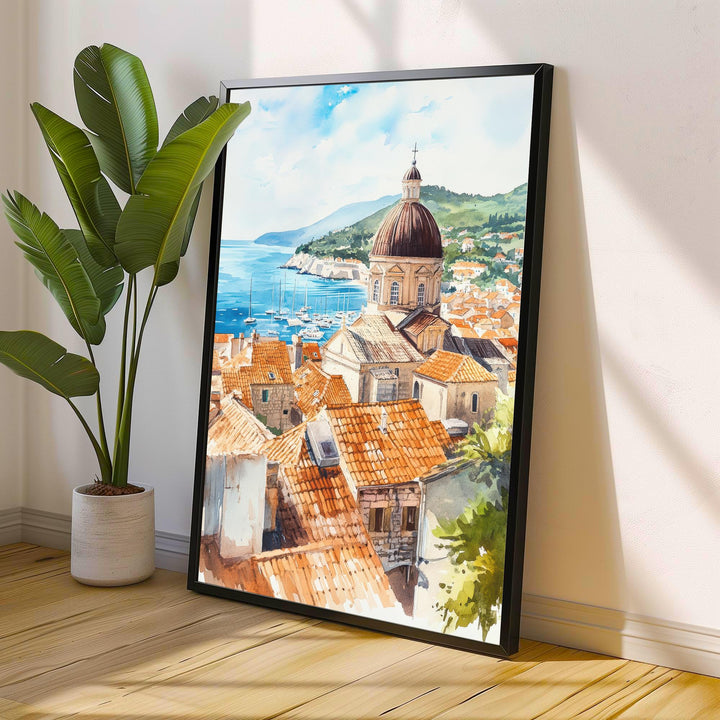 Dubrovnik Old Town Watercolor Art Print, Croatia Travel Painting, Adriatic Sea Wall Decor, Cityscape Gift