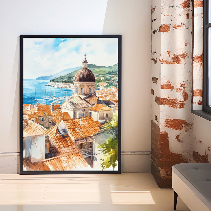 Dubrovnik Old Town Watercolor Art Print, Croatia Travel Painting, Adriatic Sea Wall Decor, Cityscape Gift