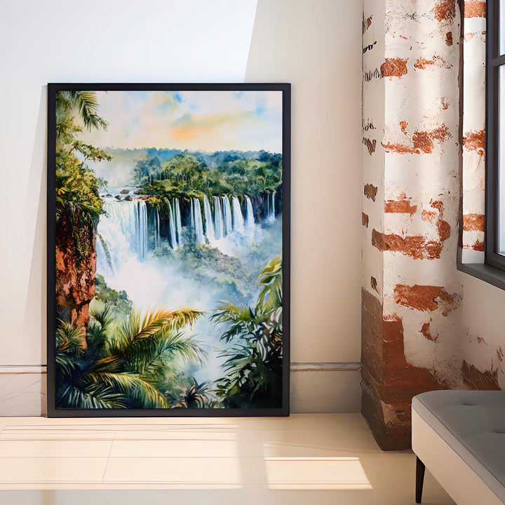 Iguazu Falls Watercolor Art Print, Brazil Argentina Nature Painting, Waterfall Wall Decor, Travel Gift