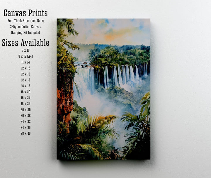 Iguazu Falls Watercolor Art Print, Brazil Argentina Nature Painting, Waterfall Wall Decor, Travel Gift