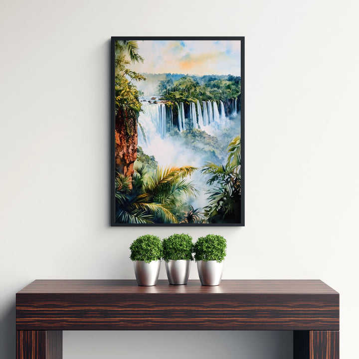 Iguazu Falls Watercolor Art Print, Brazil Argentina Nature Painting, Waterfall Wall Decor, Travel Gift