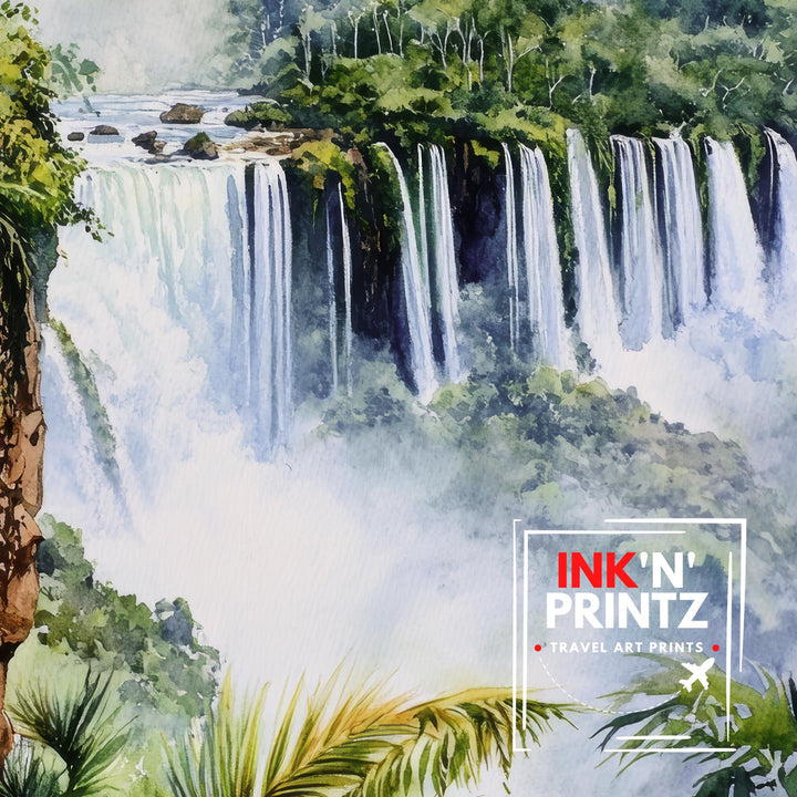 Iguazu Falls Watercolor Art Print, Brazil Argentina Nature Painting, Waterfall Wall Decor, Travel Gift