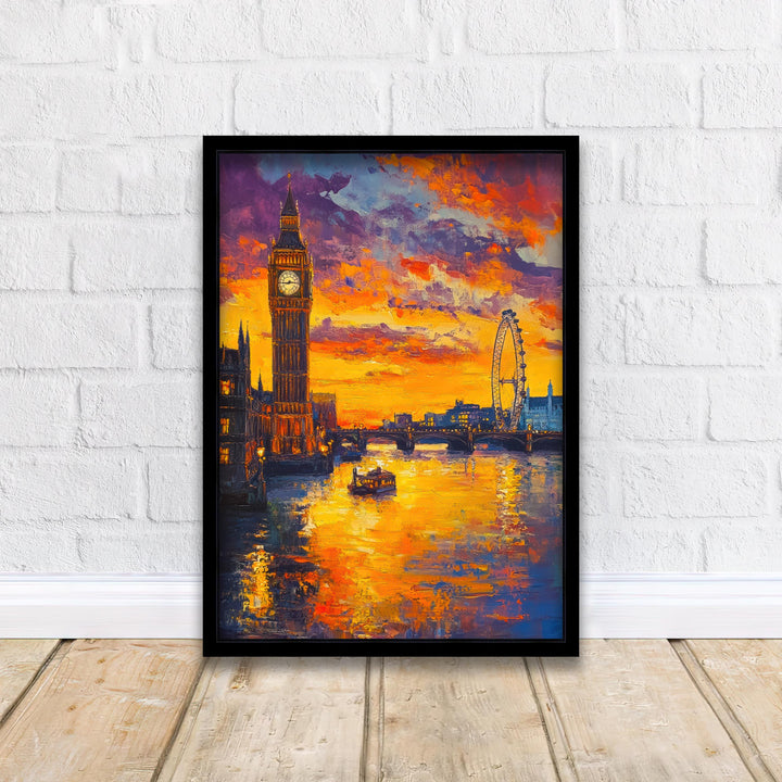 London Skyline Oil Painting Poster England Wall Art City Landmark Print Gift for UK Travel Lovers and Fans of Scenic British Architecture