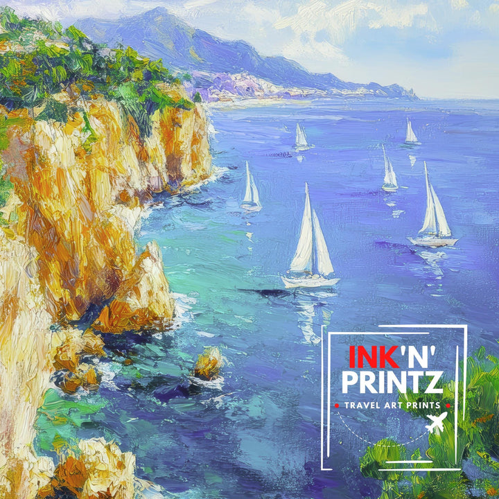 Majorca Oil Painting Poster Spain Wall Art Mediterranean Island Coastal Landscape Print Gift for Europe Travel Lovers and Fans of Scenic