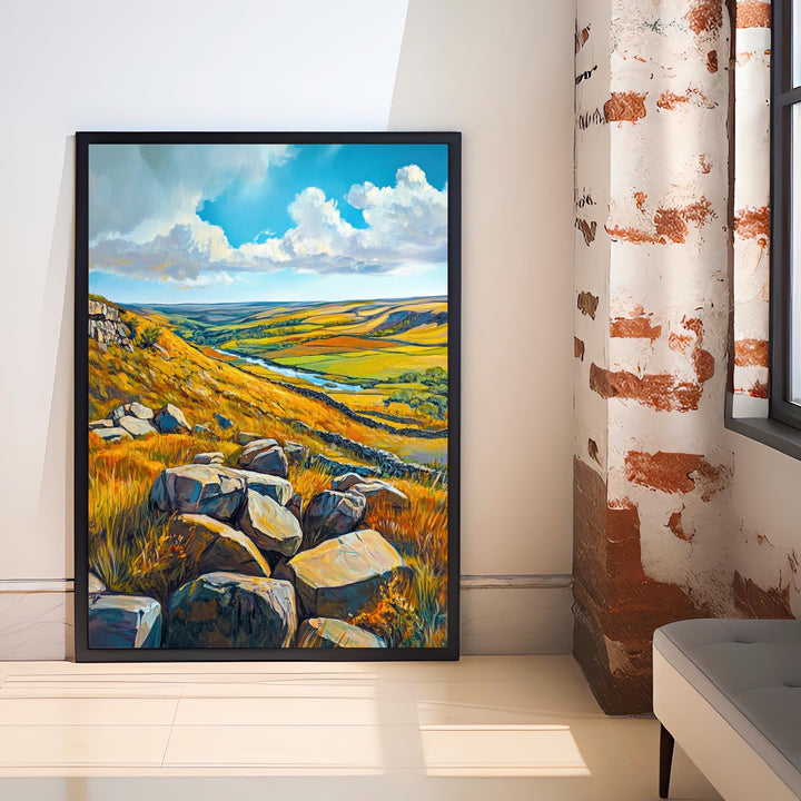 Peak District Oil Painting Poster England Wall Art National Park Countryside Landscape Print Gift for UK Travel Lovers and Fans of Scenic