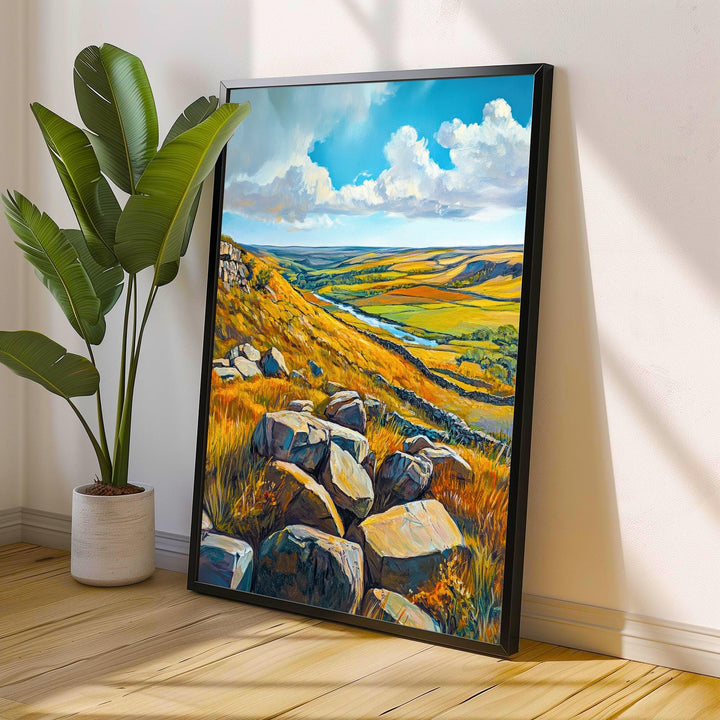 Peak District Oil Painting Poster England Wall Art National Park Countryside Landscape Print Gift for UK Travel Lovers and Fans of Scenic