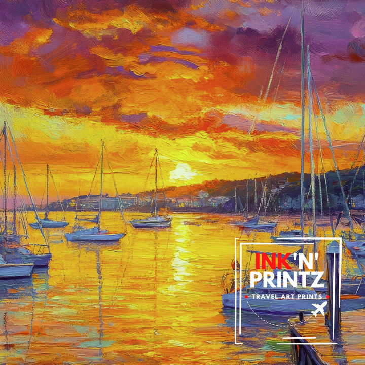 Poole Harbour Oil Painting Poster Dorset England Wall Art Coastal Landscape Print Gift for UK Travel Lovers and Fans of Scenic British