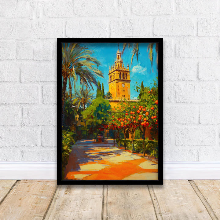 Seville Spain Oil Painting Poster Andalusia Wall Art Historic City Landscape Print Gift for Europe Travel Lovers and Fans of Scenic Spanish