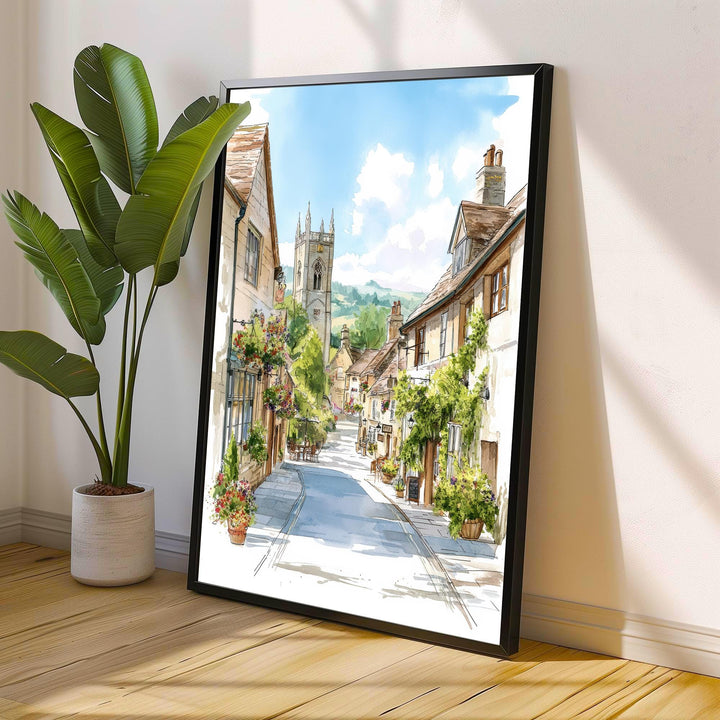 Winchcombe in Cotswolds Watercolour Painting Poster England Wall Art Countryside Village Print Gift for UK Travel Lovers