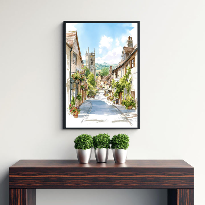 Winchcombe in Cotswolds Watercolour Painting Poster England Wall Art Countryside Village Print Gift for UK Travel Lovers