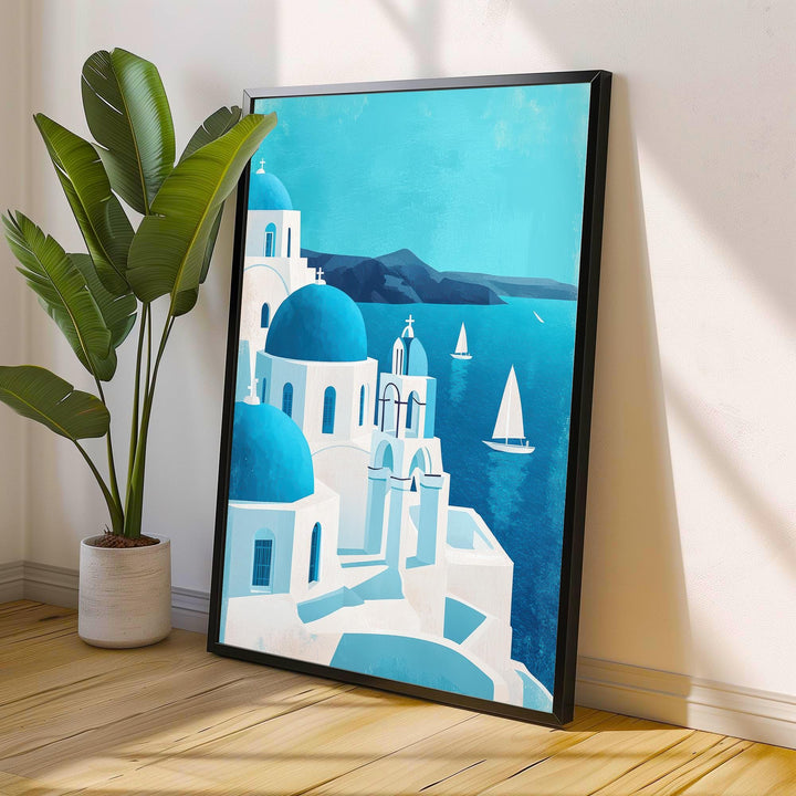 Santorini Minimalist Travel Poster Print Greece Wall Art Mediterranean Island Landscape Gift for Europe Lovers and Fans of Scenic Greek